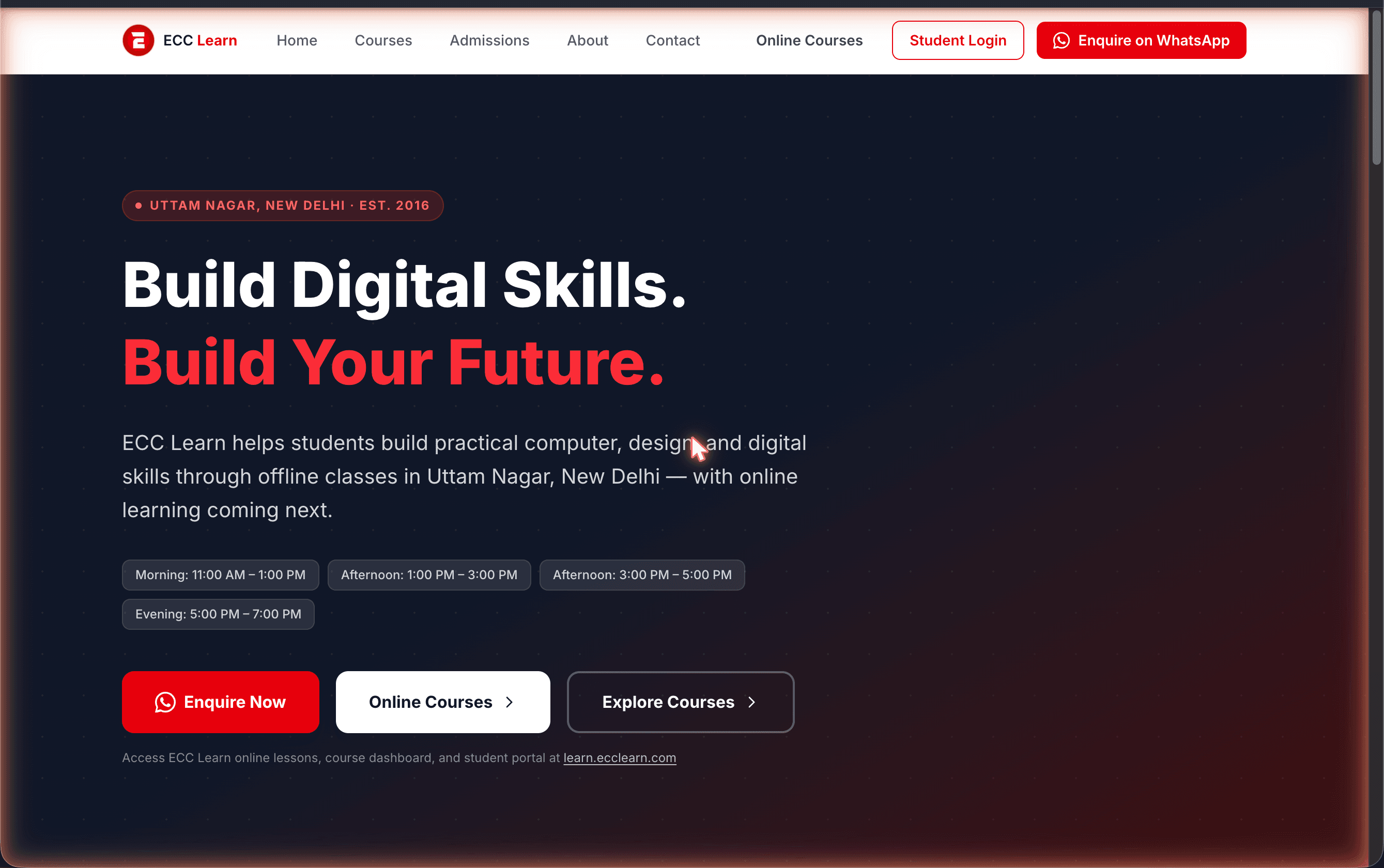 ECC Learn website screenshot